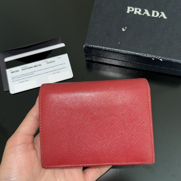 Prada Red Wallet Vintage 1Mv204 Fuoco Saffiano w/Authentication Card - Picture 4 of 12